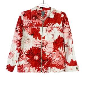 Additions by Chico's Red Floral Full Zip Spring Jacket Cotton Chicos 2/ US Large